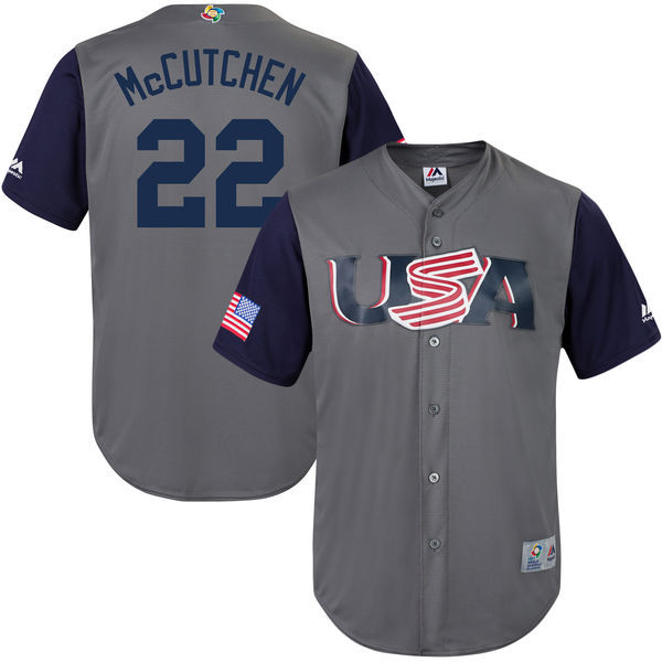 customized Men USA Baseball #22 Andrew McCutchen Majestic Gray 2017 World Baseball Classic Replica Jersey->->MLB Jersey